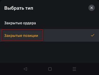 Выбор пункта Закрытые позиции